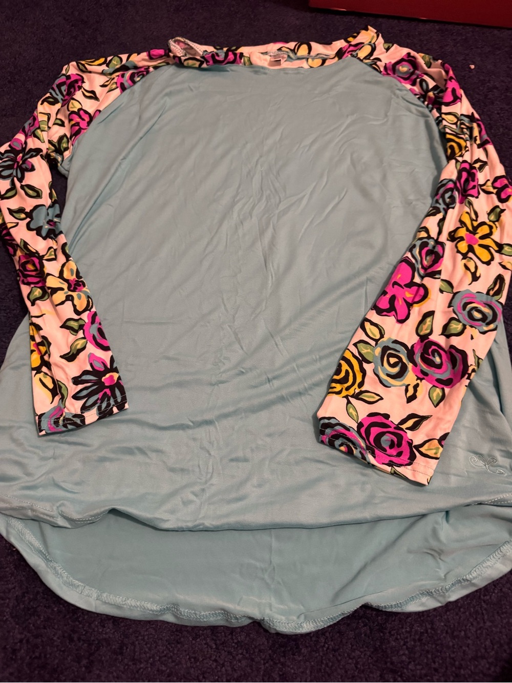 Light Blue Raglan Top with Floral Sleeves